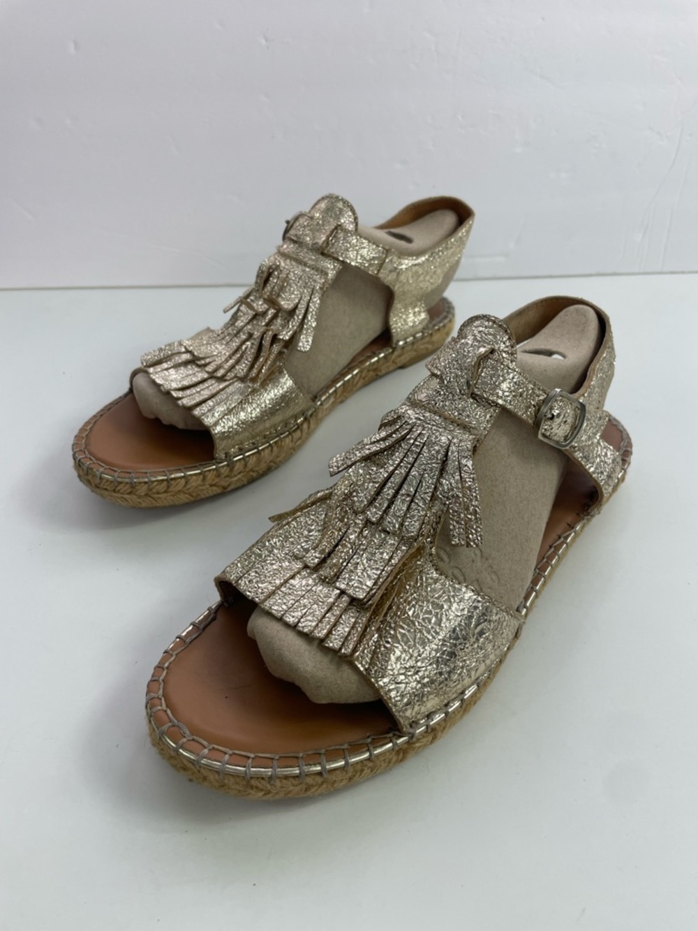 Maypol Women’s Metallic Gold Tassel Espadrille Sandals